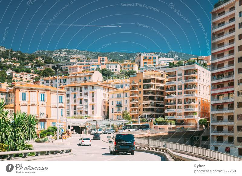 Monte-Carlo, Monaco. Traffic on streets of Monaco, Monte Carlo aircraft architecture auto automobile avia aviation blue building car carlo city drive europe