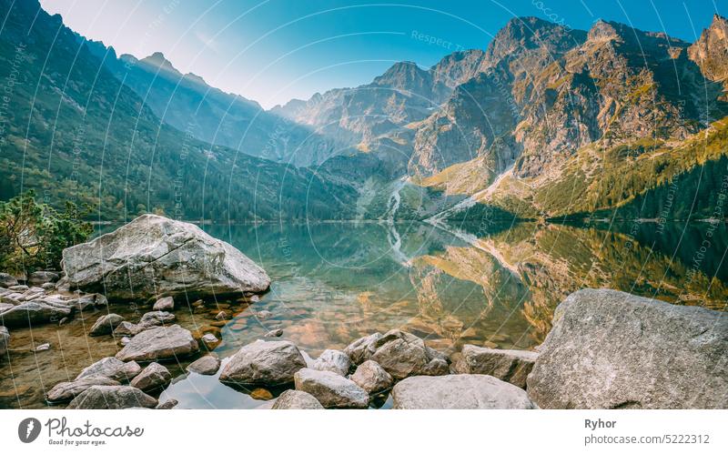 Tatra National Park, Poland. Small Mountains Lake Zabie Oko Or Ma e Morskie Oko In Summer Morning. Five Lakes Valley. Beautiful Scenic View. European Nature