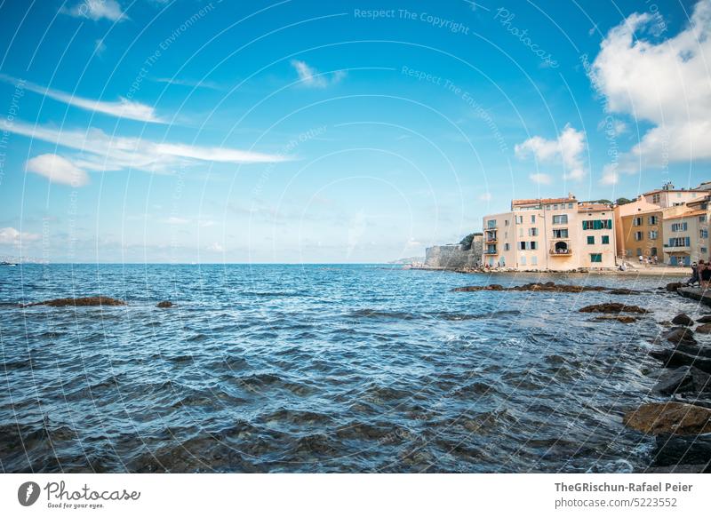 Coast, sea and houses in background Ocean Clouds saint tropez France Vacation & Travel Sky Tourism Landscape Exterior shot