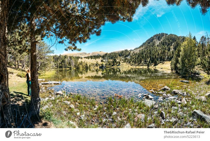 Lake with mountains in background Alps Andorra Hiking Discover Mountain Hill Landscape Nature Colour photo Summer Deserted Tourism Beautiful weather stones