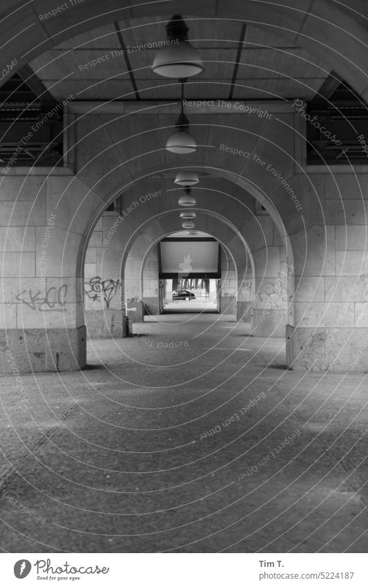 Schönhauser Allee Prenzlauer Berg b/w Footpath Berlin Capital city Downtown Town Old town Exterior shot Deserted Black & white photo Architecture