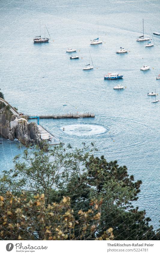 Ships on the sea with trees in foreground and water pattern Ocean Water Summer Blue Nature Bay donostia san sebastian Spain San Sebastián Basque Country