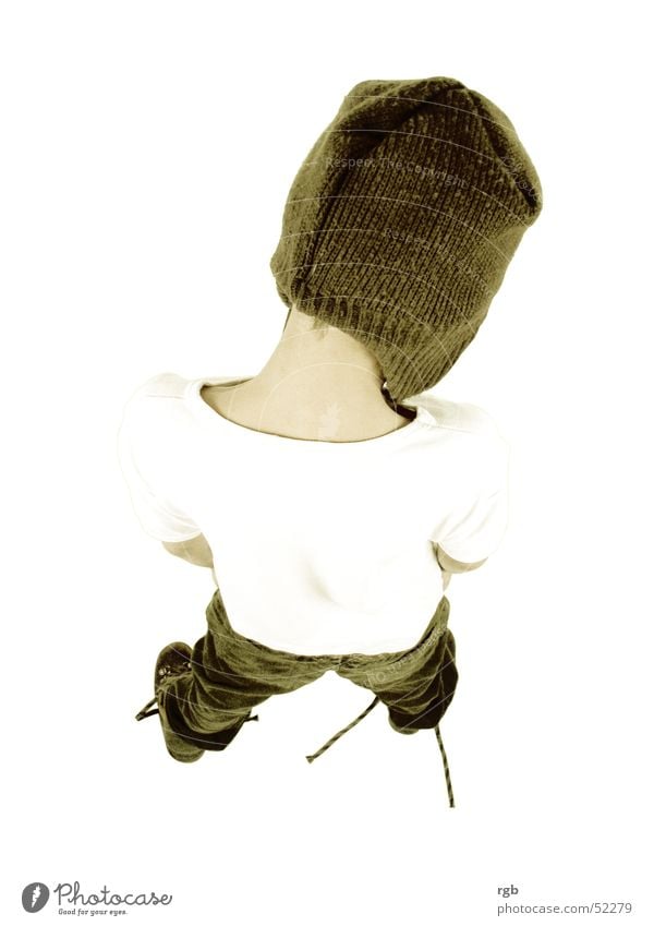 child Child Cap Headwear Brown White T-shirt Bird's-eye view Boy (child) Back Above