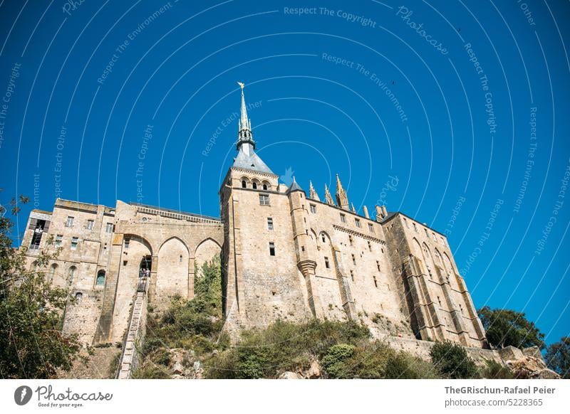 Mont Saint Michel against blue sky - France Brittany mont saint michel mont saint-michel Mont St. Michel Mont St.Michel abbey Church Building Architecture