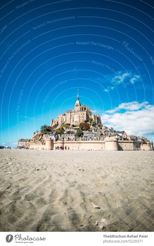 Sandy beach with Mont Saint Michel in background Landscape mont saint michel Mont St. Michel France Landmark Tourism Tourist Attraction Mont St Michel abbey