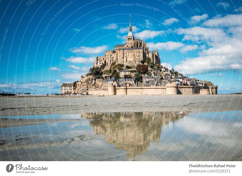 Water in front of Mont Saint Michel in France with reflection Landscape mont saint michel Mont St. Michel Landmark Tourism Tourist Attraction Mont St Michel