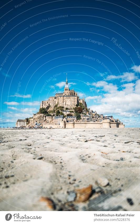 Sandy beach with Mont Saint Michel in background Landscape mont saint michel Mont St. Michel France Landmark Tourism Tourist Attraction Mont St Michel abbey