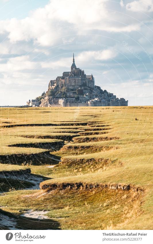 Dry river bed in front of Mont Saint Michel Meadow Grass Landscape mont saint michel Mont St. Michel France Landmark Tourism Tourist Attraction Mont St Michel