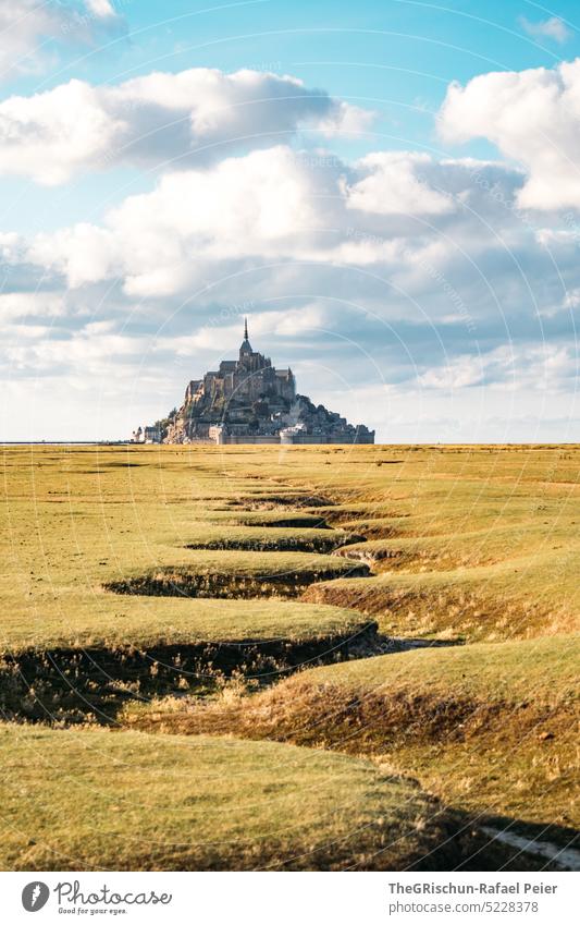 Dry river bed in front of Mont Saint Michel Meadow Grass Landscape mont saint michel Mont St. Michel France Landmark Tourism Tourist Attraction Mont St Michel