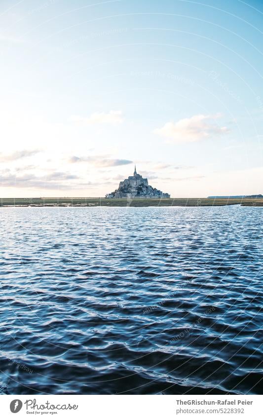 Evening atmosphere and water in front of Mont Saint Michel in France Landscape mont saint michel Mont St. Michel Landmark Tourism Tourist Attraction