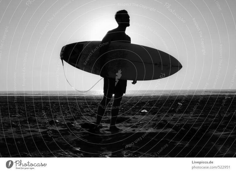 Surf_Dännit 3 Joy surf holiday Vacation & Travel Ocean Sports sprinkler Surfing Summer Beautiful weather Gray Black White Black & white photo Evening Sunlight