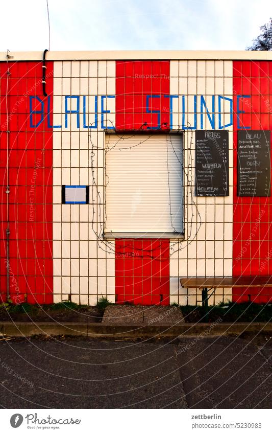 Snack Bar "Blue Hour Berlin Spring Deserted Tempelhof tempelhofer field tempelhofer freedom Copy Space Snack bar Gastronomy outside gastronomy Window