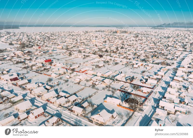 Dobrush, Gomel Region, Belarus. Aerial View Of Skyline Cityscape In Sunny Winter Day. Snowy Landscape Cityscape Skyline Dobrush District Gomel region