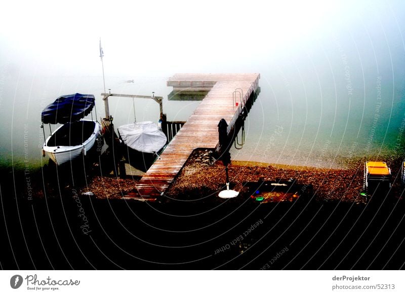 Lake Wolfgangsee in the morning Footbridge Fog Calm September Watercraft Morning Colour