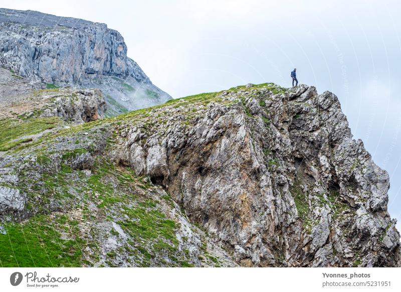 Hiker on a mountain top in the Alps hikers Adventure Hiking Mountain Landscape Nature Vacation & Travel Tourism Environment Wanderlust outdoor