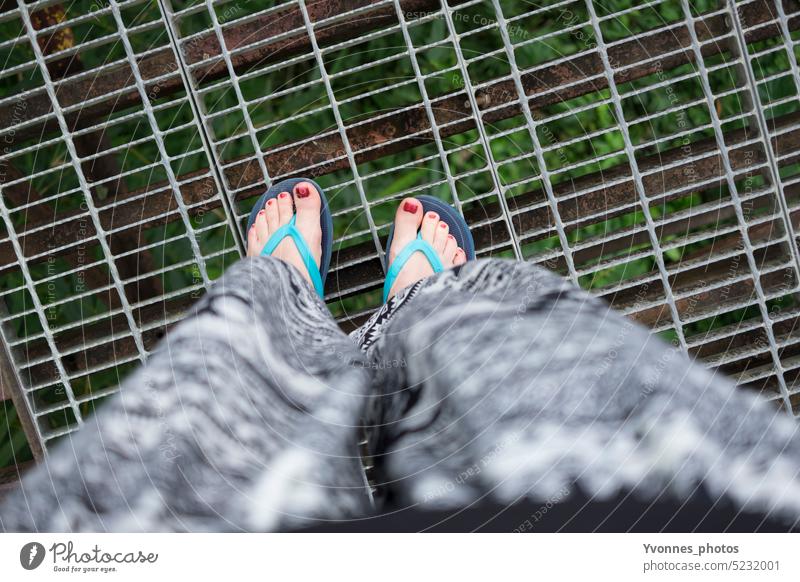 Woman with flip flops on a bridge in the jungle jungles National Park Flip-flops Bridge outdoor Thailand Tourism vacation feet Vacation & Travel Nature Hiking