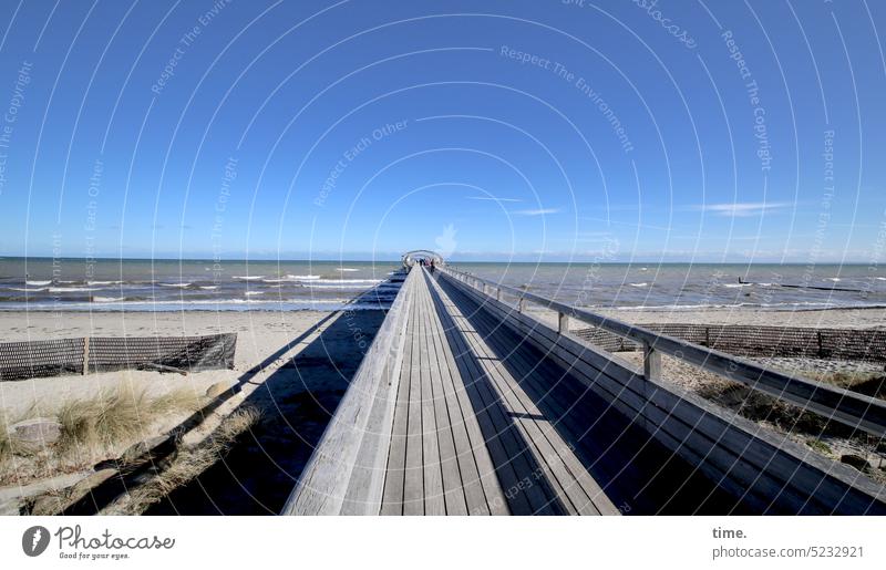 Boards for the world | walking on water again Sea bridge Ocean Baltic Sea Horizon Perspective Escape Beach vacation sunny travel Sand Water Relaxation