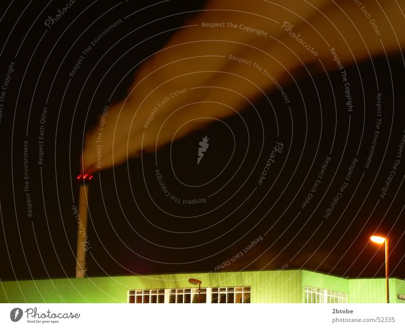 Smoke on the water... uh ne, in the night Factory Steam Night Black Gray Green Lamp Light Dark Illuminate Long exposure Outlet air Emission Chimney