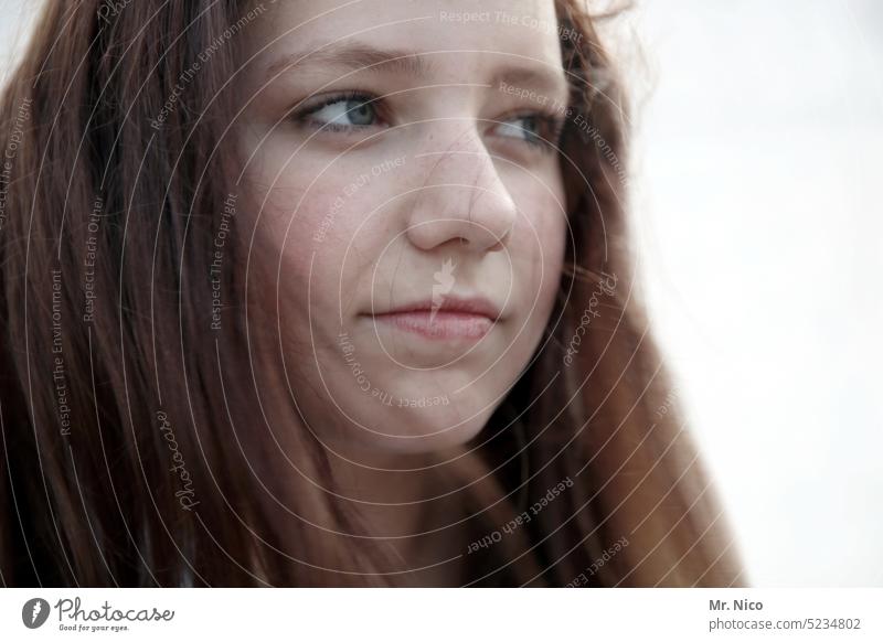 Ira Looking away portrait Curiosity pretty Friendliness Contentment Delicate Emotions naturally Exceptional Authentic Long-haired Face Feminine