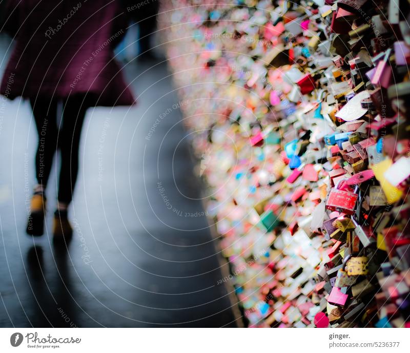 Confronted with so much love (love locks Hohenzollern Bridge Cologne) Locks Love Locks blurred distribution chained Ground Bridge railing run Masses Many