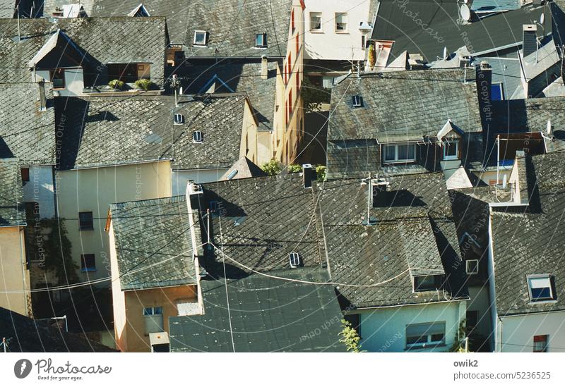 Skew roofscape rooftop landscape houses Town Building Architecture Deserted Exterior shot Old town House (Residential Structure) Downtown Zell/Moselle