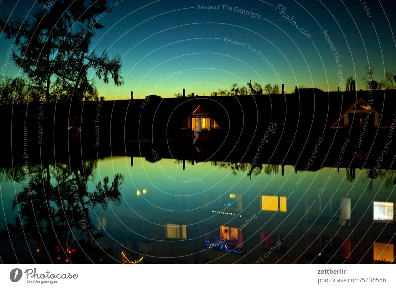 Skylight in the evening again Architecture Berlin Office city Germany Twilight Facade Window Worm's-eye view Building Capital city House (Residential Structure)