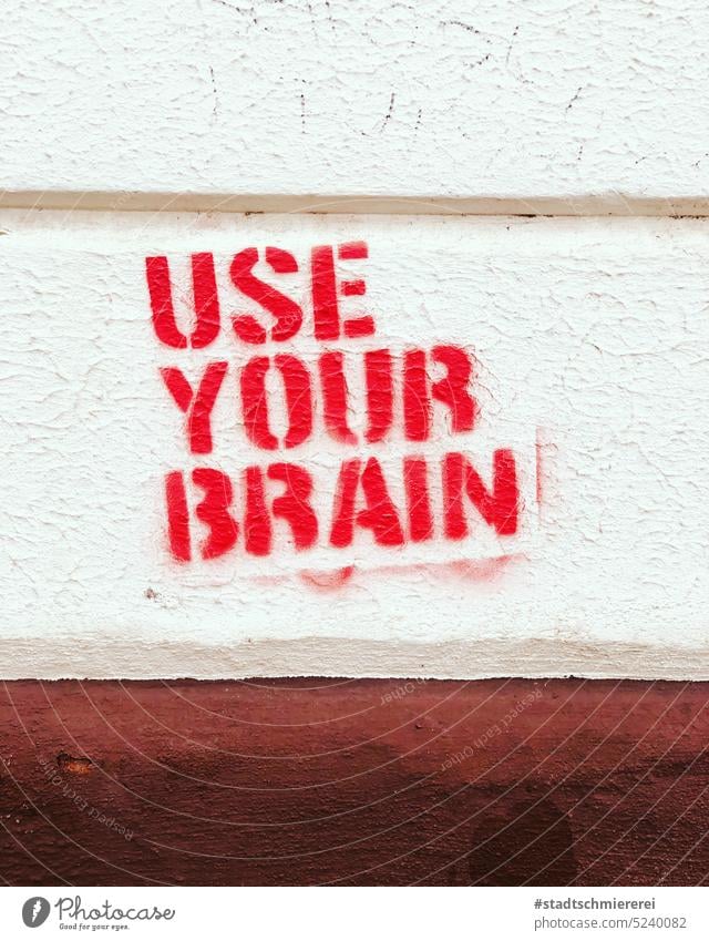 Use your brain! stencil Graffiti Street art foderu Detail Stencil letters Subculture English Spray reason Judicious Plea shout