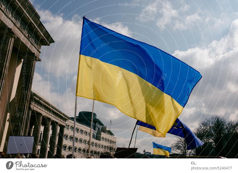 ukrainian flag at the brandenburg gate Ukraine Berlin Brandenburg Gate Capital city Downtown Berlin Demonstration Democracy Freedom Politics and state Europe