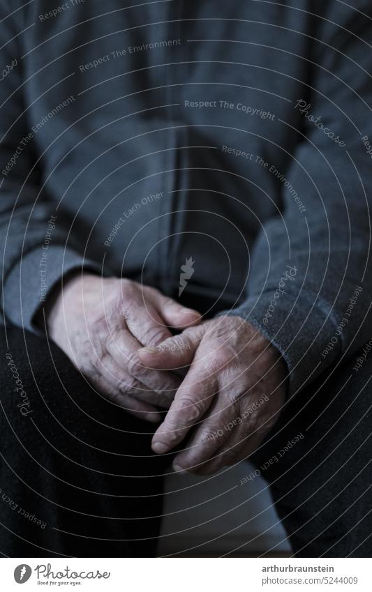 Old hands of old man sitting on bed in retirement home Man Close-up Fingers Human being Senior citizen wrinkled Adults Skin people Detail care Life Hand