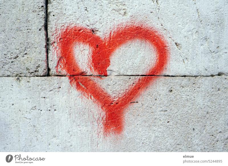 red heart on a gray stone wall Heart Red Stone wall With love heart symbol Love Emotions Display of affection Infatuation Graffiti token of love romantic