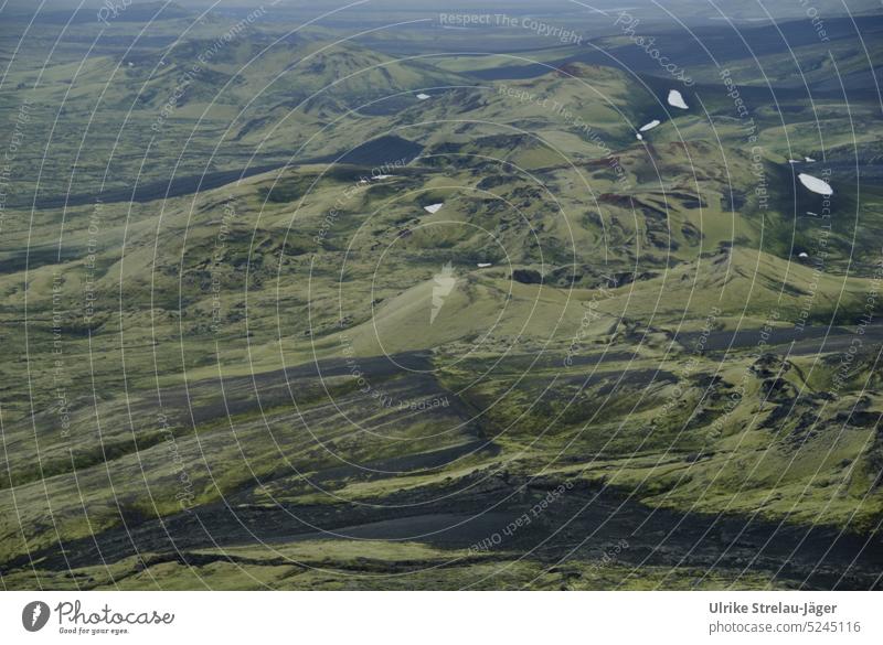 Iceland | View of a volcanic landscape volcano chain Vulcanism Volcanic island volcanic rock mossy green Erupted Outbreak travel vast landscape Landscape stone