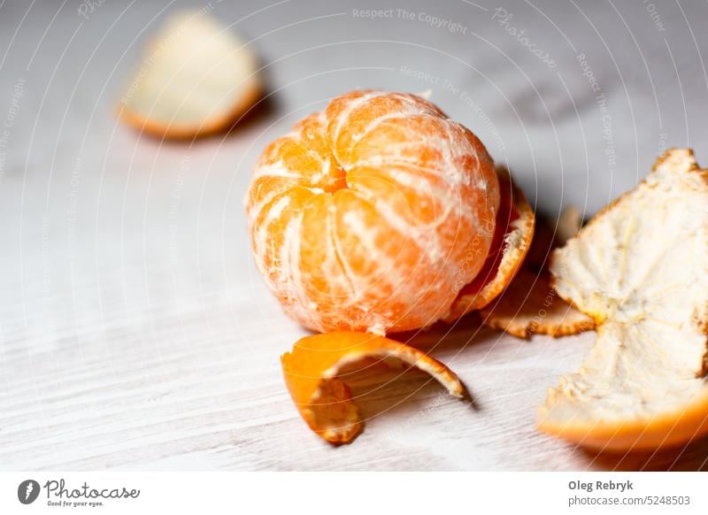 Peeled mantarine Diet Fruit Mature Food Healthy Orange background vegetarian Juicy Mandarin Vitamin Tasty Tropical White Tangerine peeled Fresh cute Round