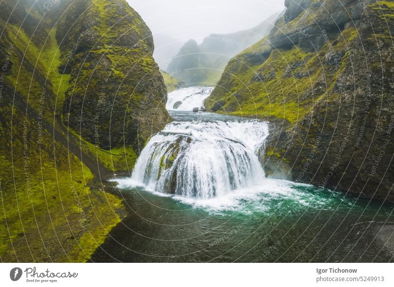 Beautiful aerial view of Stjornarfoss waterfalls in summer season. Iceland iceland stjornarfoss beautiful stream travel landscape canyon icelandic landmark