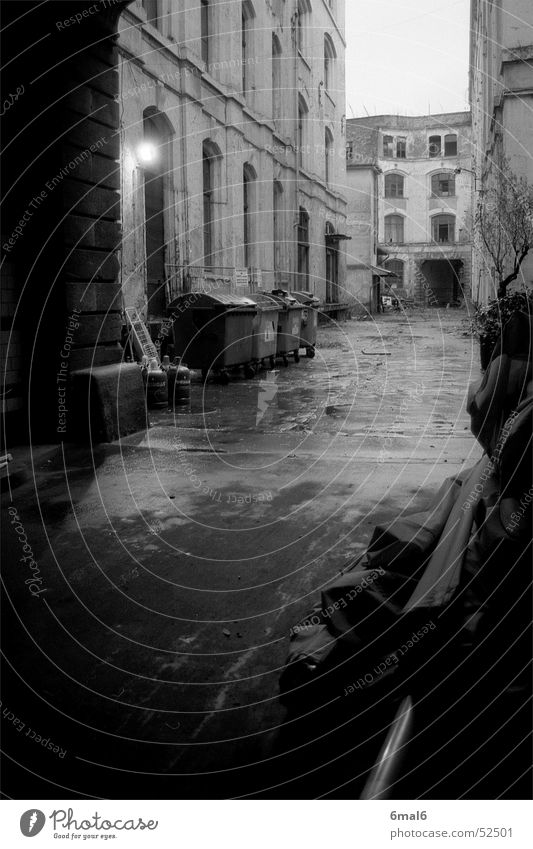 Backyard in Leipzig Building Fog Facade Town house (Terraced house) Window Farm Shadow Rain