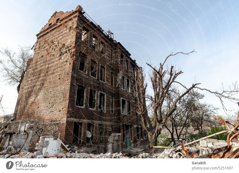 destroyed and burned houses in the city Russia Ukraine war Donetsk Kherson Kyiv Lugansk Mariupol Zaporozhye abandon abandoned attack bakhmut blown up