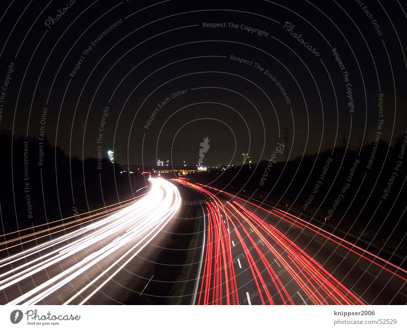 Motorway at night Night Night shot Highway Transport Mobility Light Long exposure The Ruhr White Red Stripe Street motorway bridge