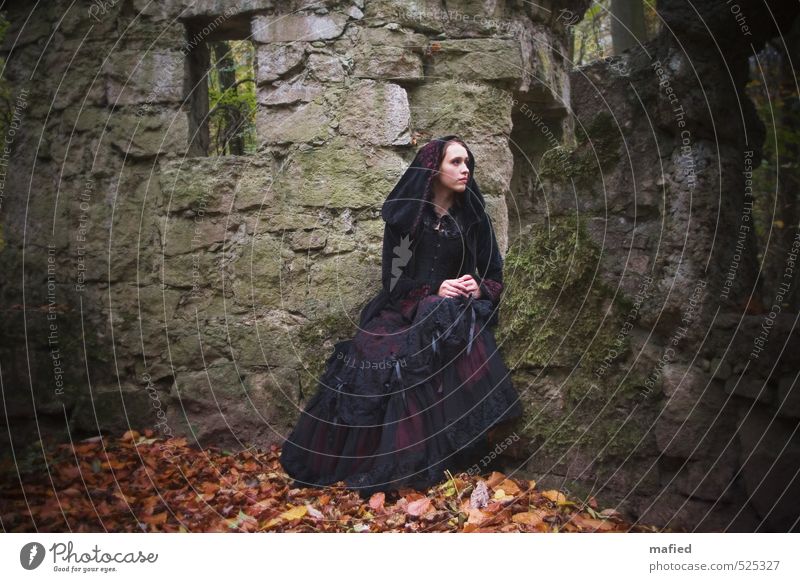 Dark Romantic III Feminine Young woman Youth (Young adults) 1 Human being Youth culture Subculture Moss Park Cemetery Manmade structures Wall (barrier)