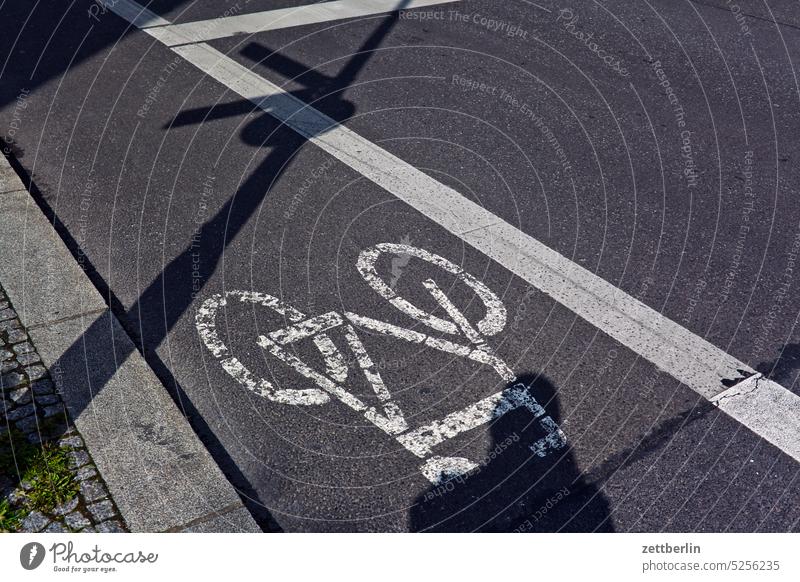 bicycle path Turn off Asphalt car Corner Lane markings Driving holidays locomotion Direct Main street Clue edge Curve Line Left navi Navigation Orientation