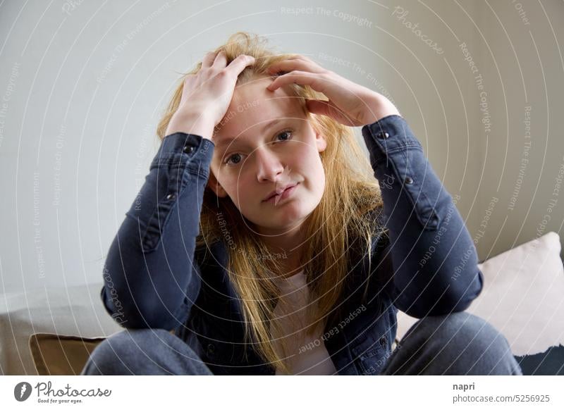 The perfect moment.| Young blonde woman looks relaxed into the camera. Young woman portrait fortunate confident untroubled Positive Contentment Happy smilingly