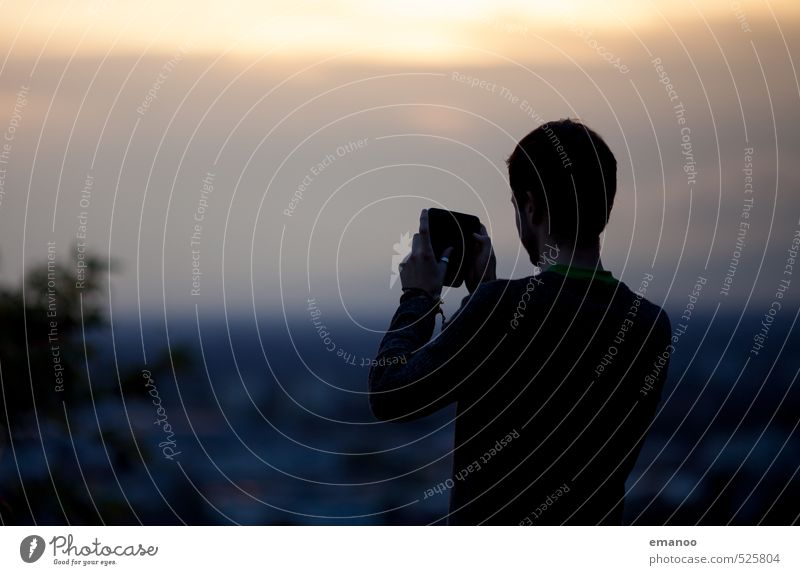 Man takes photo with his smartphone of the sunset over Freiburg Lifestyle Style Joy Leisure and hobbies Vacation & Travel Tourism Trip Sightseeing City trip