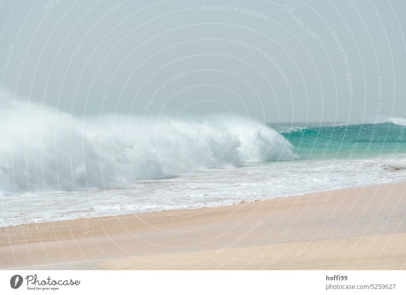 wild waves on stormy beach Surf White crest Threat Strong Atlantic Ocean Waves Gale Splash of water Wall of water Gigantic Force of nature Gush of water