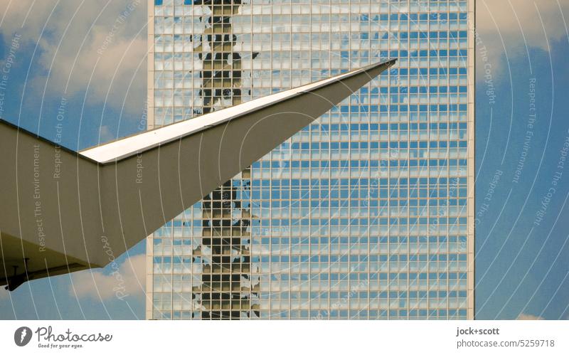 socialist modernism at Alexanderplatz Glas facade GDR Point overhang Hover Sky High-rise Architecture Socialism Building Reflection Berlin TV Tower