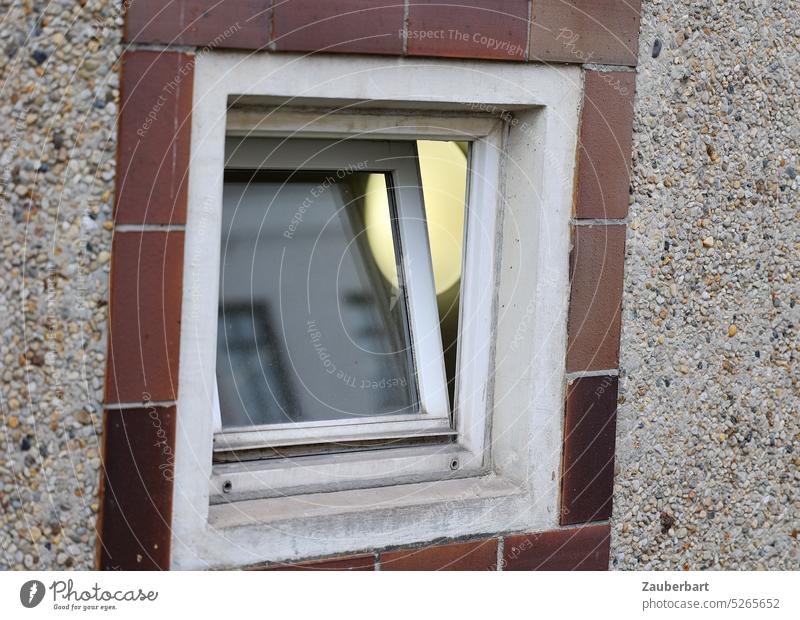 close up facade prefabricated building, opened window of prefabricated building "on tilt", lamp Window tilted Prefab construction Close-up Facade Concrete tiles