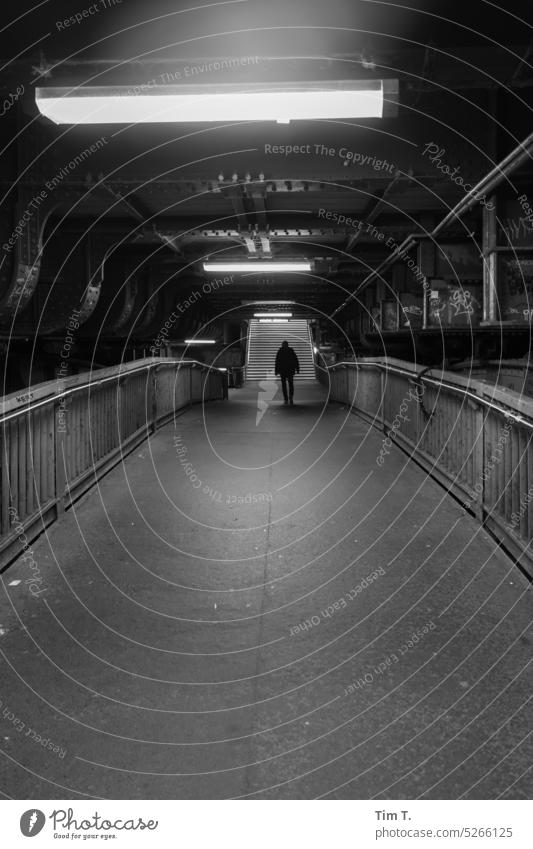 alone in Berlin Middle Night Train station Capital city Downtown Berlin Town Exterior shot Architecture Stairs City Germany Berlin Centre b/w