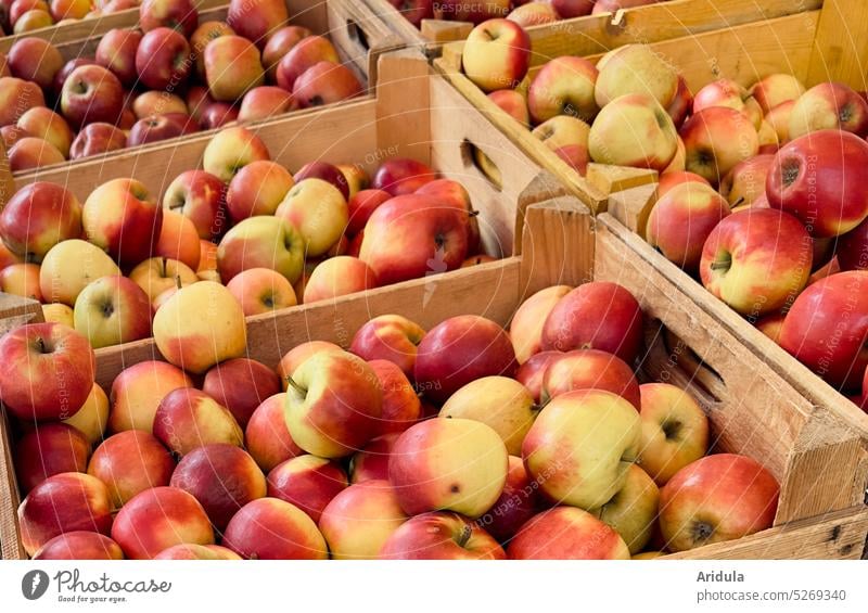 Apples in wooden boxes apples crates sale Shopping Healthy Eating fruit Food Fruit Apple harvest Nutrition Organic produce Fresh Delicious Autumn Juicy Red