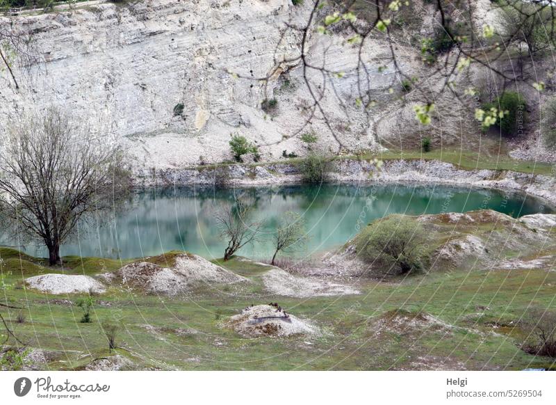 blue lime lake in a former limestone quarry Lime Lake Quarry Limestone Nature reserve Excavation lake Quarry edges Cretaceous period Habitat Landscape Water