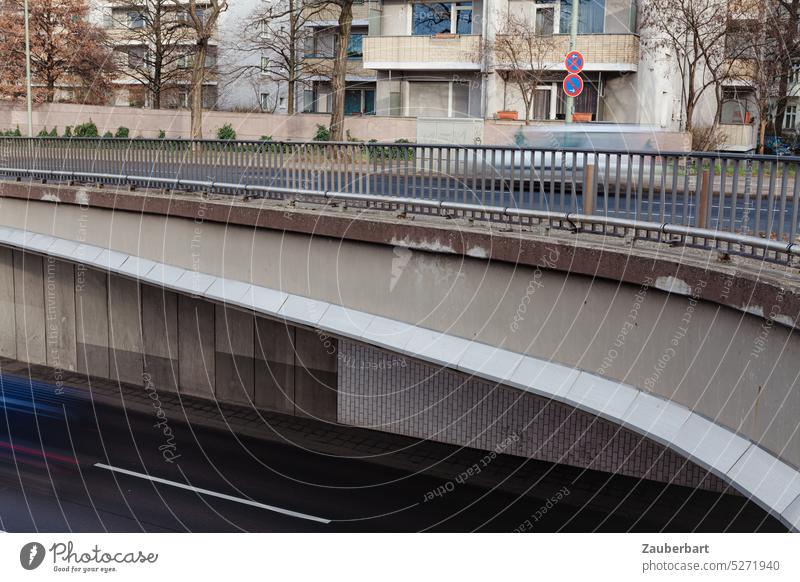 The highway in the basement - bridge in the swing over the urban highway, above residential buildings Highway City highway Bridge Apartment Building Cellar