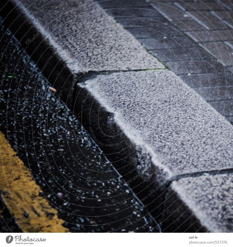 footpath Bad weather Rain Town Transport Street Lanes & trails Dirty Dark Near Wet Footpath Curb Curbstone Road marking Concrete City life Diagonal Broken Old