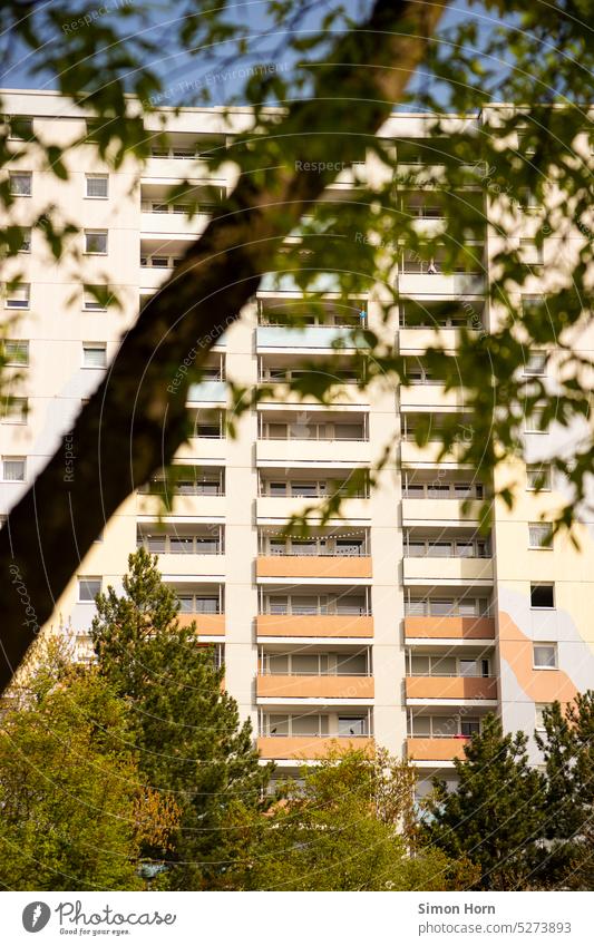 Residential complex with facade design in pastel colors Balcony High-rise Balconies Architecture town planning City Geometry Summer in the city Facade