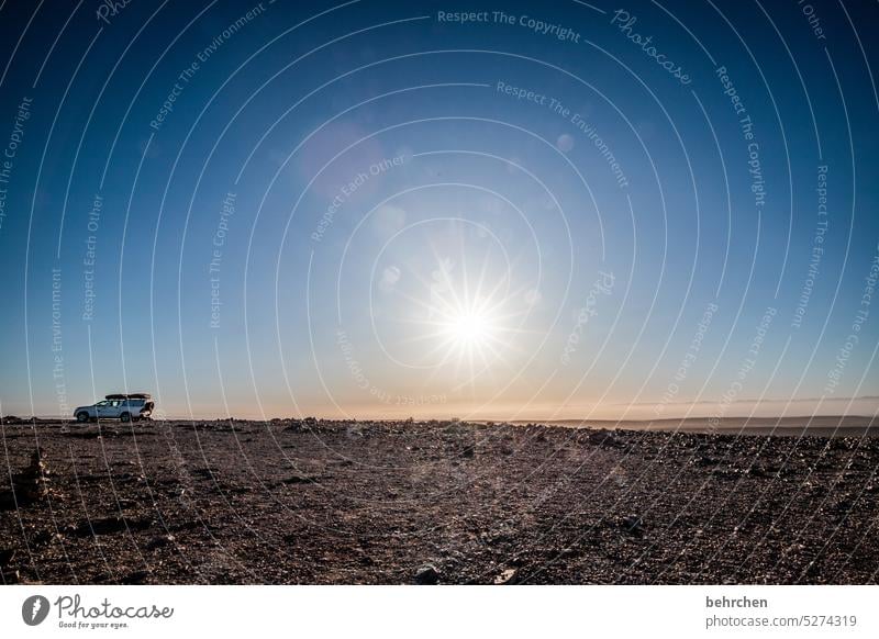 moon vehicle Colour photo Exterior shot Sunlight Landscape Sky Blue sky Vacation & Travel especially Climate change Impressive Dry Desert Namibia Wanderlust